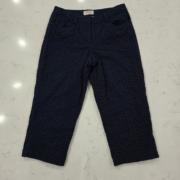 Talbots Pants - Talbots Petites Navy Blue Eyelet Embroidered Crop Pants Size 4P Stretch Lined